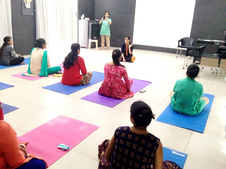 Yoga session for expectant mothers in vapi dixit hospitals